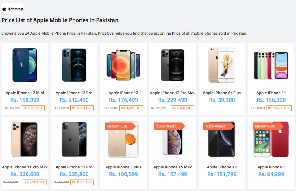 iphone models on priceoye.pk