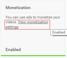 YouTube Monetization settings