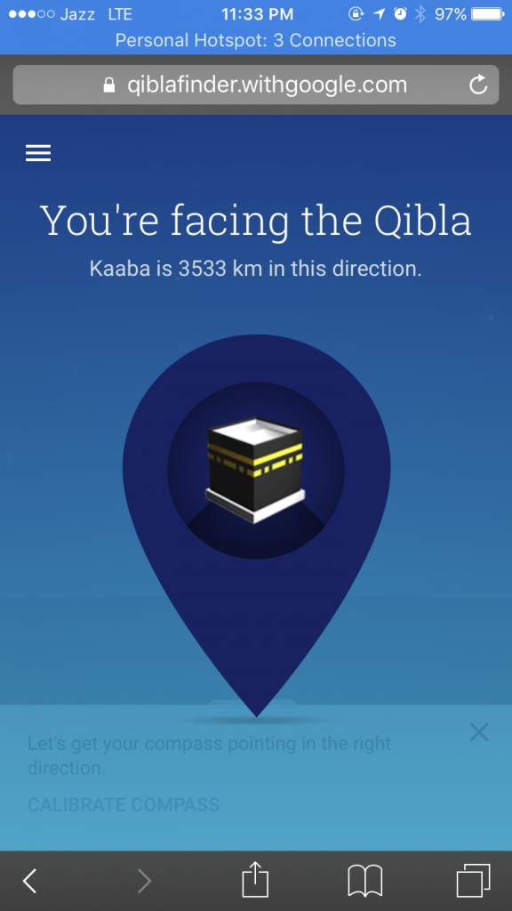 Google Qibla direction