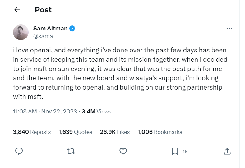 Altman tweet related OpenAI