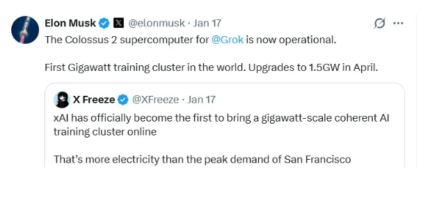 Elon Musk Gigawat Supercluster