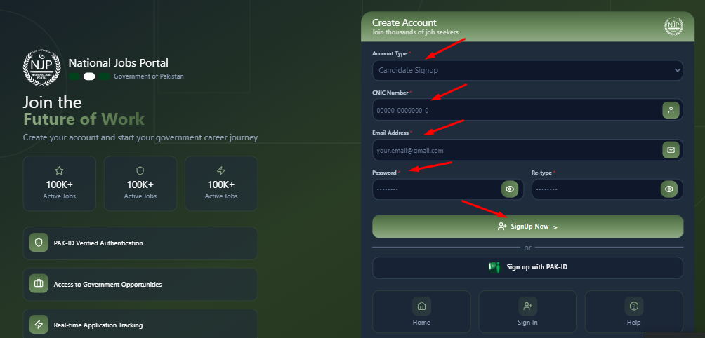 National job portal sign up
